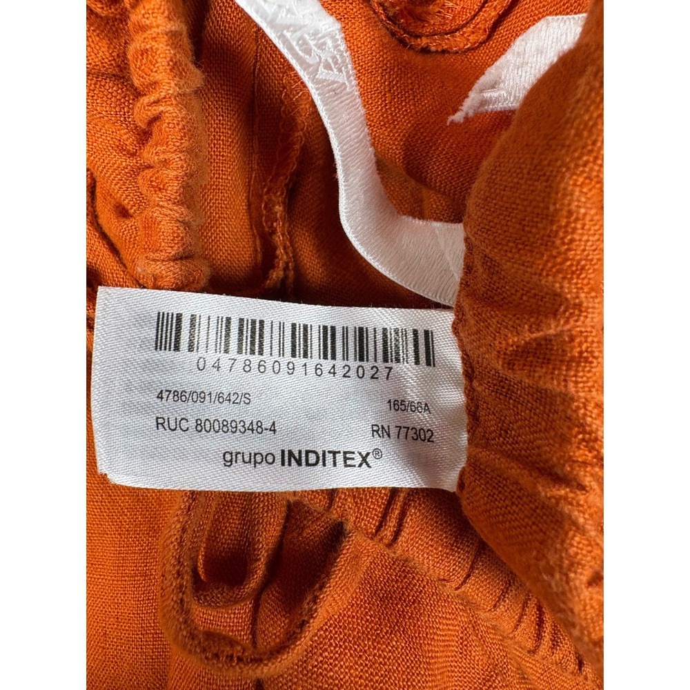 Zara Women Burnt Orange 100% Linen Wide Leg Drawstring Pants Size Small S Boho - Picture 7 of 13